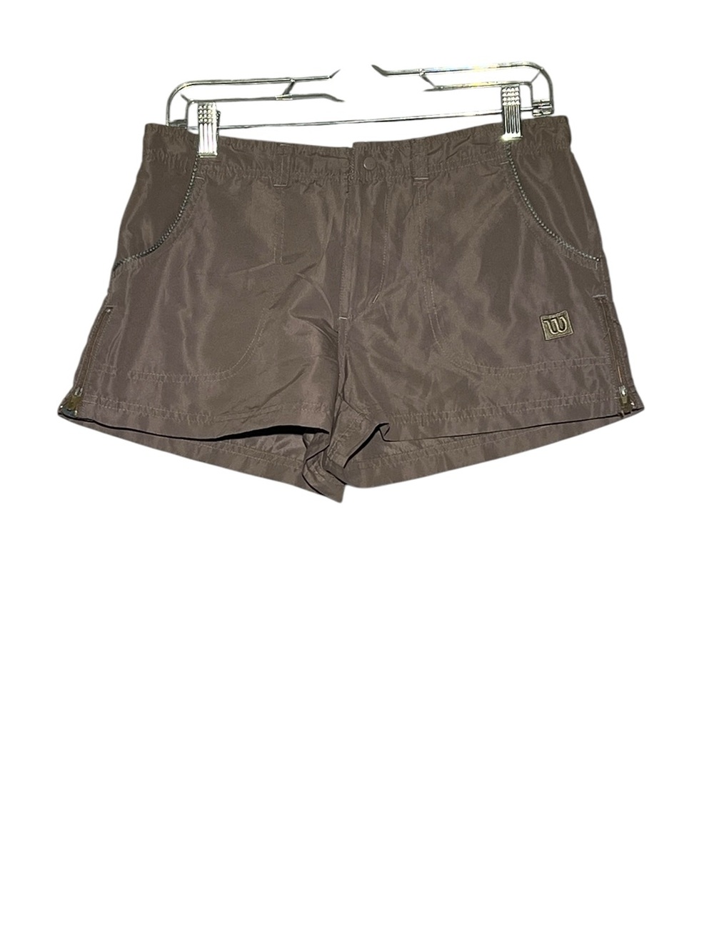 WILSON Womens Tennis Shorts Taupe Sage Green Trim Zip Snap Small S - Picture 15 of 15